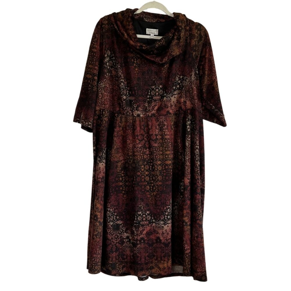Robbie Bee Signature Womens 1X Multicolor Cowl Neck Dress Retro Artsy Lined